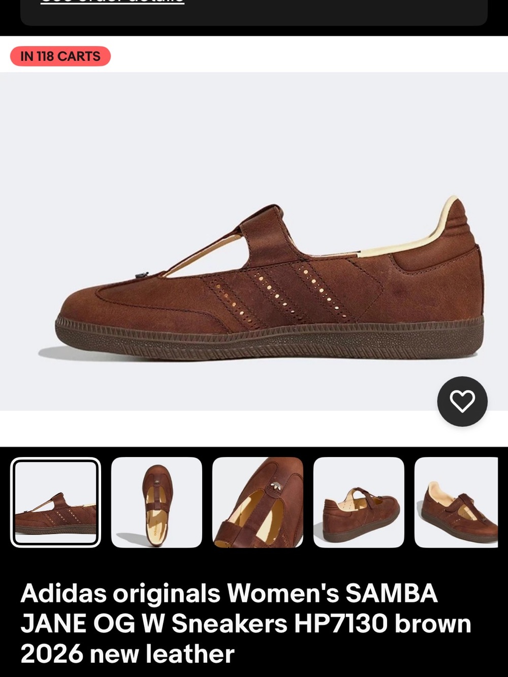 adidas Women's Samba Jane T‑Strap Sneakers in Brown - Picture 2 of 6